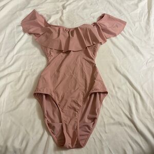 Envya swimwear pink one‎ piece ruffle swimsuit size L